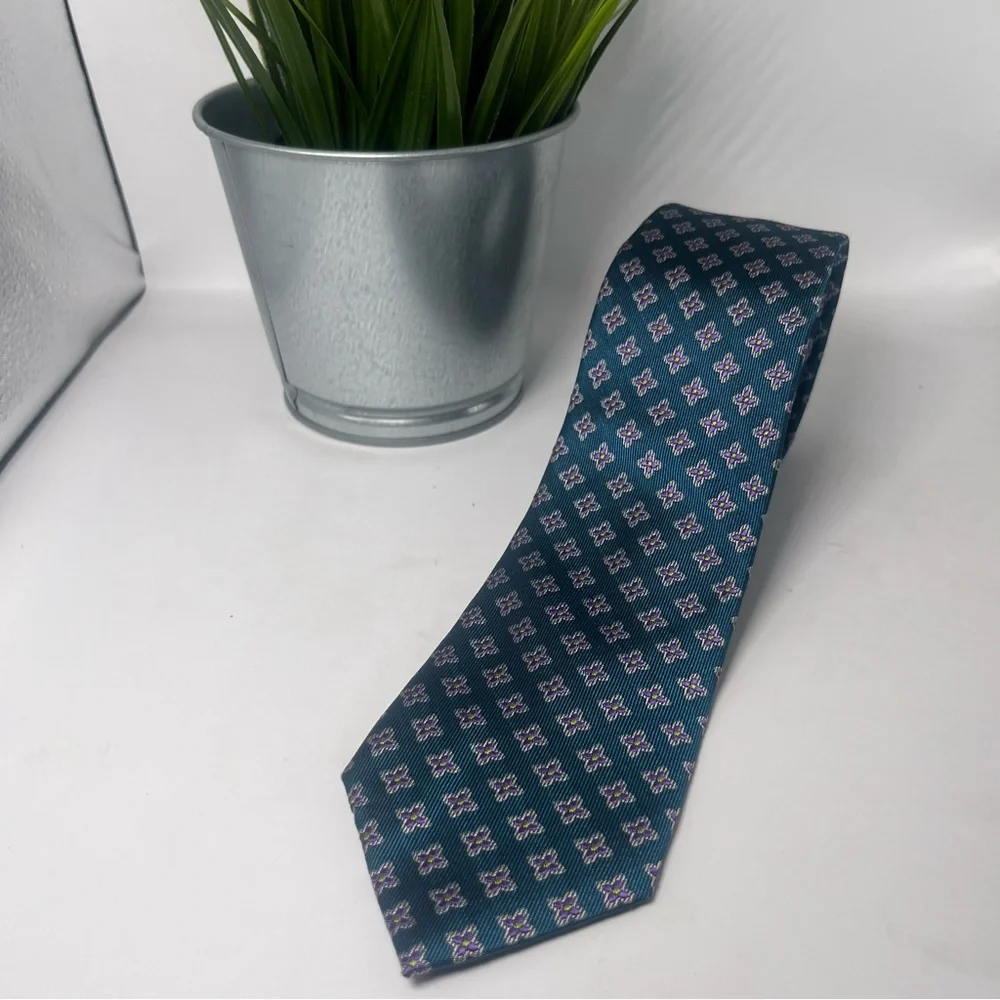 Ben Sherman Slim Patterned‎ Tie Teal with Purple Floral Pattern